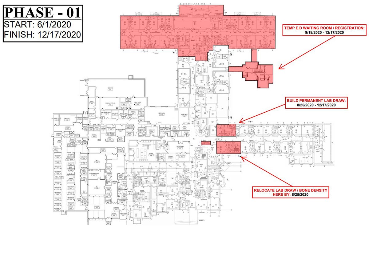 floor plan for phase 1 of community memorial hospital construction.