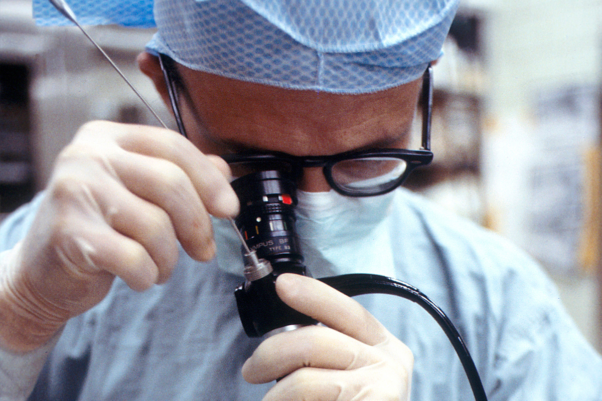 Doctor operating with an endoscope